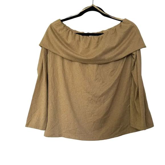 Ann Taylor LOFT Womens Blouse Top Size L Tan off Shoulder Long Sleeves NEW - Picture 1 of 8